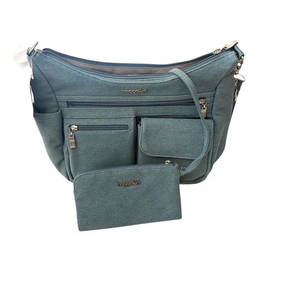 Baggallini Modern Everywhere hobo denim crossbody bag w/removable RFID wristlet - Picture 8 of 9